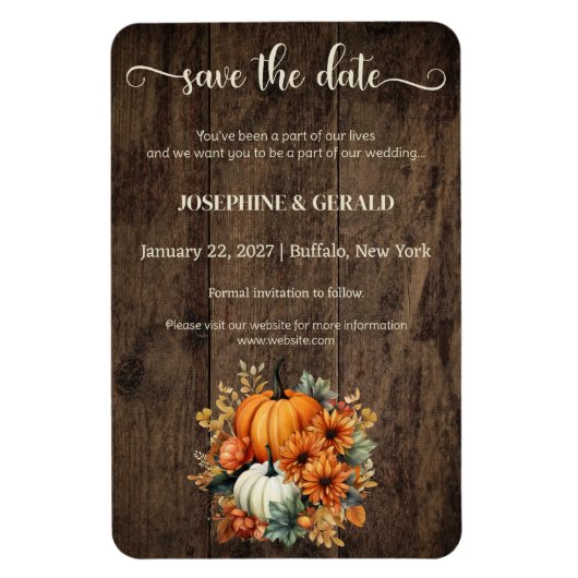 Rustieke Herfst Herfst Hout Bruiloft Save the Date Magneet (Verticaal)