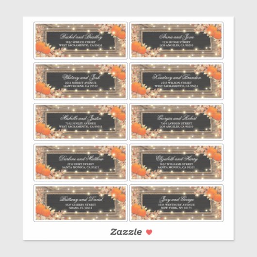 Rustieke herfst Herfst Naam en adres Huwelijksetik Sticker (Vel)