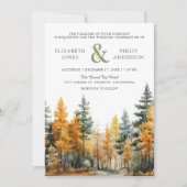 Rustieke herfst Herfst pijnbomen QR code bruiloft Kaart (Voorkant)