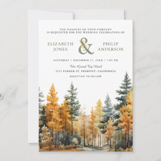 Rustieke herfst Herfst pijnbomen QR code bruiloft Kaart (Voorkant)