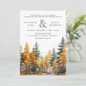 Rustieke herfst Herfst pijnbomen QR code bruiloft Kaart (Staand voorkant)