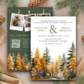 Rustieke herfst Herfst pijnbomen QR code bruiloft Kaart