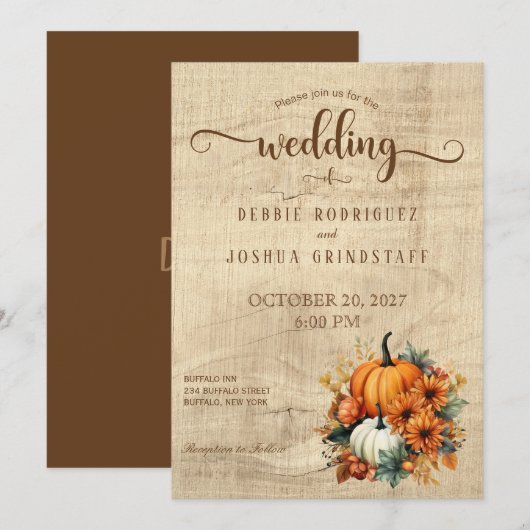 Rustieke Herfst herfst pompoen bruiloft uitnodigin Kaart (Voorkant / Achterkant)