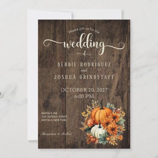 Rustieke Herfst herfst pompoen bruiloft uitnodigin Kaart (Voorkant)