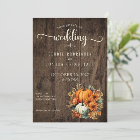 Rustieke Herfst herfst pompoen bruiloft uitnodigin Kaart (Staand voorkant)