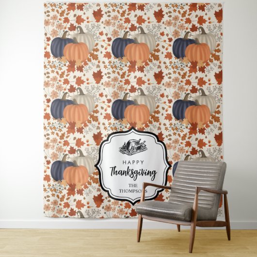 Rustieke Herfst Herfst Pompoen Wildflower Thanksgi Wandkleed (In situ)