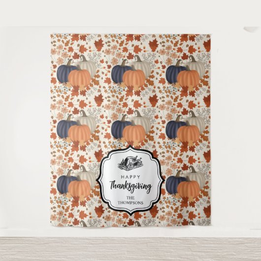 Rustieke Herfst Herfst Pompoen Wildflower Thanksgi Wandkleed (Voorkant)