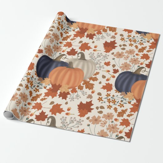 Rustieke Herfst Herfst Pompoenen Wildflowers Blade Cadeaupapier (Uitgerold)