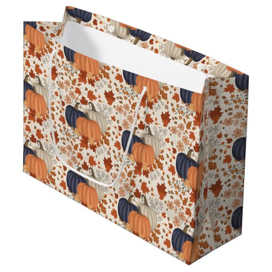 Rustieke Herfst Herfst Pompoenen Wildflowers Blade Groot Cadeauzakje (Voorkant Gekanteld)