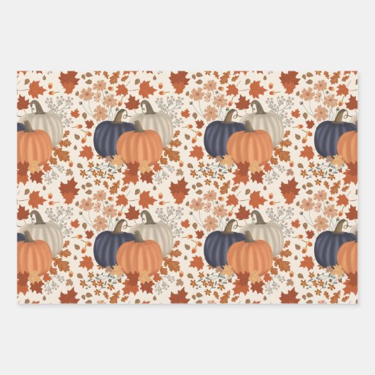 Rustieke Herfst Herfst Pompoenen Wildflowers Blade Inpakpapier Vel (Voorkant)