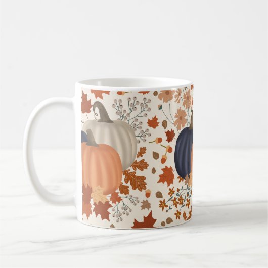 Rustieke Herfst Herfst Pompoenen Wildflowers Blade Koffiemok (Links)