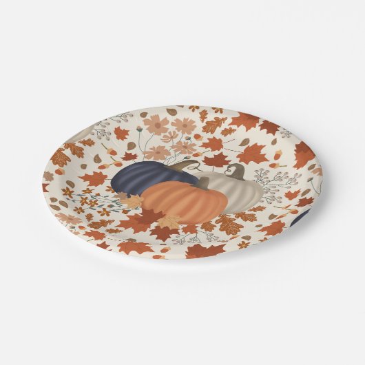 Rustieke Herfst Herfst Pompoenen Wildflowers Blade Papieren Bordje (Gekanteld)