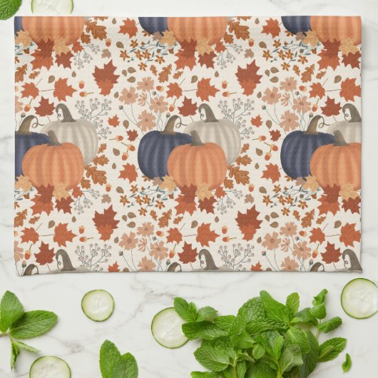 Rustieke Herfst Herfst Pompoenen Wildflowers Blade Theedoek (Gevouwen)