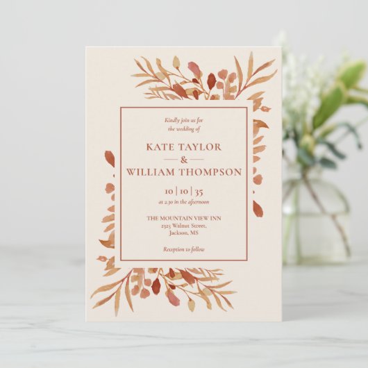 Rustieke herfst Herfst Terracotta bruiloft Kaart (Staand voorkant)