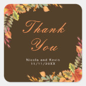 Rustieke herfst herfst verlaat bruiloft Dank u Vierkante Sticker (Voorkant)