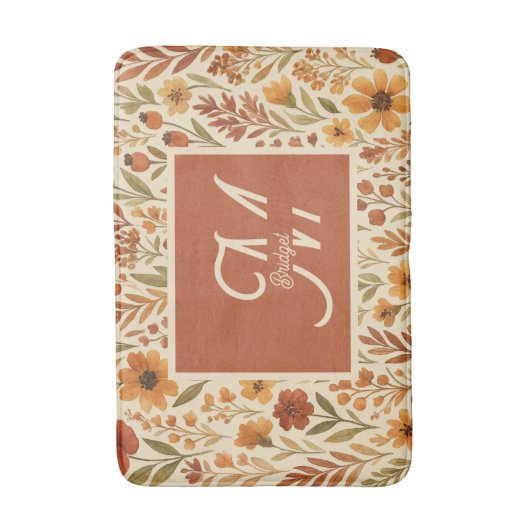 Rustieke Herfst herfst Vibes & Floral Monogram Badmat (Voorkant Verticaal)