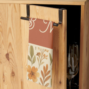Rustieke Herfst herfst Vibes & Floral Monogram Theedoek