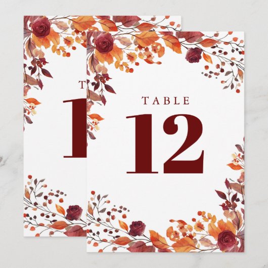 Rustieke Herfst Herfst Waterverf Bloemen Tafel Num Kaart (Voorkant / Achterkant)