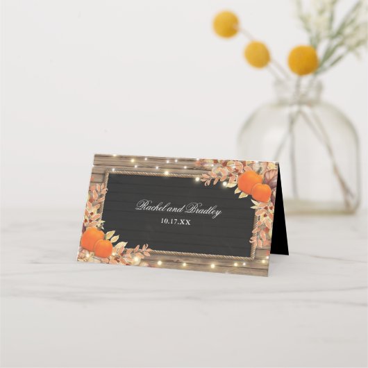 Rustieke Herfst Herfst Wood Barn Wedding Plaatskaartje (Achterkant)