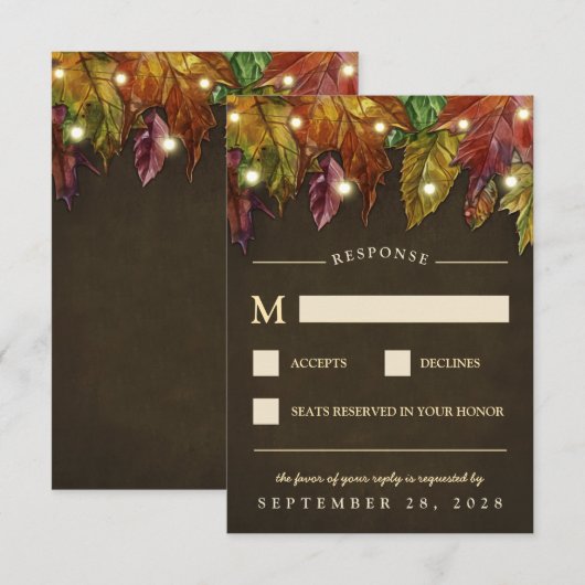 Rustieke Herfst herfstbladeren bruiloft RSVP-Kaart RSVP Kaartje (Voorkant / Achterkant)