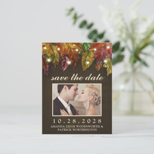 Rustieke Herfst herfstbladeren Sla de datumkaarten Aankondigingskaart (Staand voorkant)