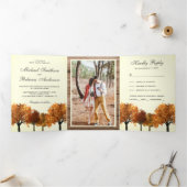 Rustieke Herfst Herfstbomen Bos bruiloft Foto Drieluik Uitnodiging (Binnen)