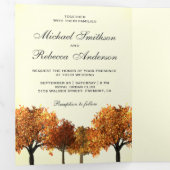 Rustieke Herfst Herfstbomen Bos bruiloft Foto Drieluik Uitnodiging (Binnenzijde eerst)