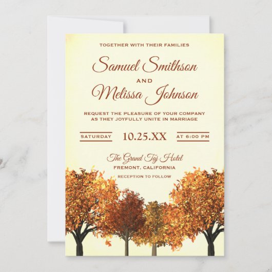 Rustieke Herfst herfstbomen bos bruiloft uitnodigi Kaart (Voorkant)