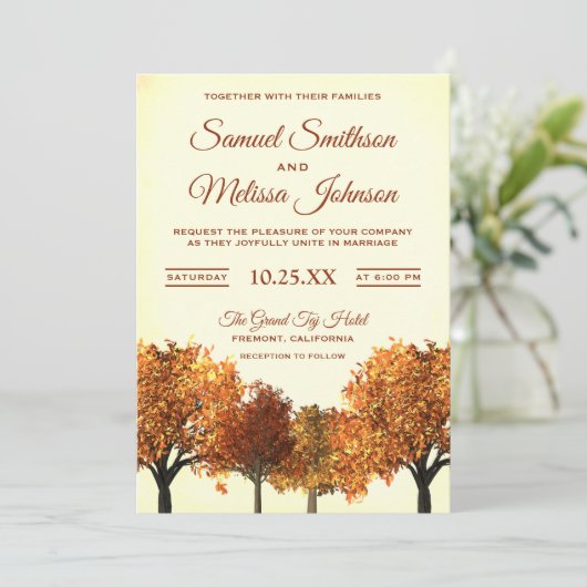 Rustieke Herfst herfstbomen bos bruiloft uitnodigi Kaart (Staand voorkant)