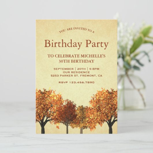 Rustieke Herfst Herfstbomen Bos Verjaardagsfeest Kaart (Staand voorkant)