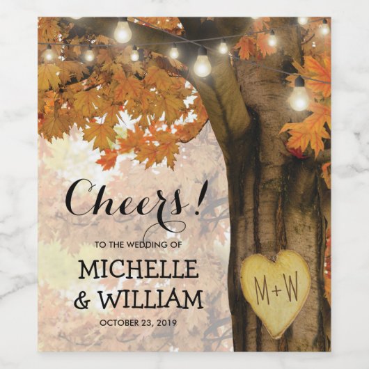 Rustieke Herfst Herfstboom Proost op de bruiloft Wijn Etiket (Enkel label)