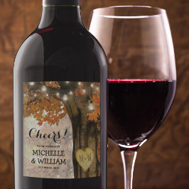 Rustieke Herfst Herfstboom Proost op de bruiloft Wijn Etiket