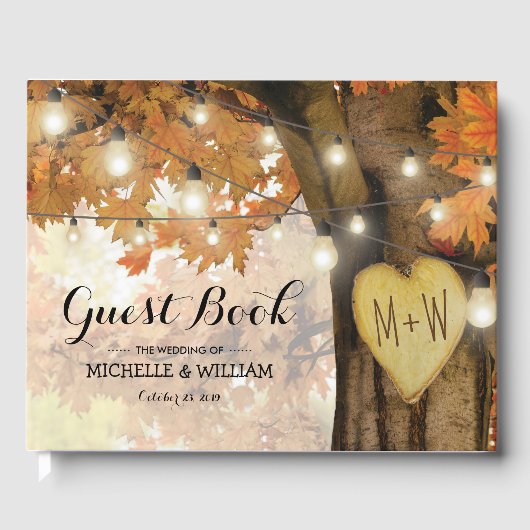 Rustieke herfst herfstboom twinkellichten bruiloft gastenboek (Voorkant)
