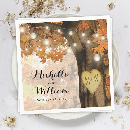 Rustieke herfst herfstboom twinkellichten bruiloft servet