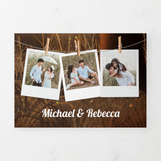 Rustieke Herfst Herfstboomlamp String Lights Weddi Drieluik Uitnodiging (Cover)