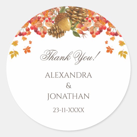 Rustieke herfst herfstbruiloft Dank u Ronde Sticker (Voorkant)