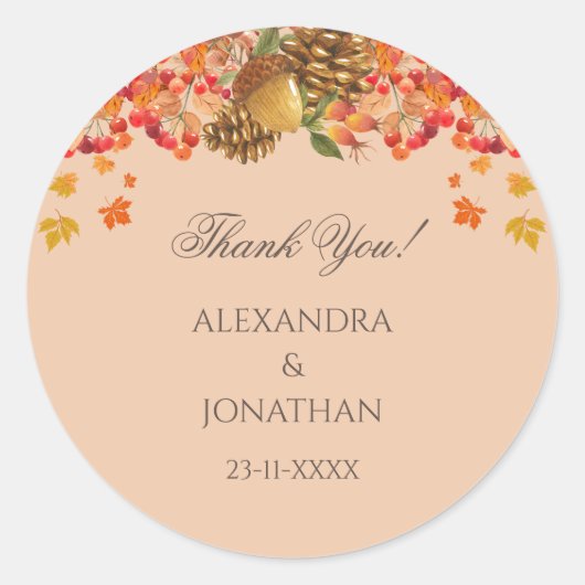 Rustieke herfst herfstbruiloft Dank u Ronde Sticker (Voorkant)