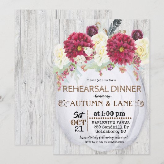 Rustieke Herfst Herfstrepetitie Dineruitnodiging Kaart (Voorkant / Achterkant)