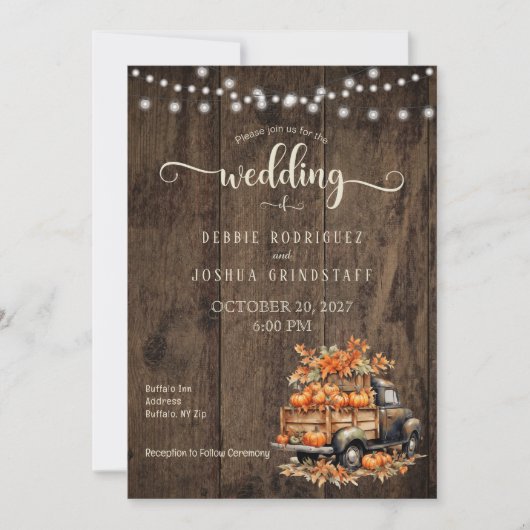 Rustieke Herfst herfsttruck bruiloft uitnodiging (Voorkant)