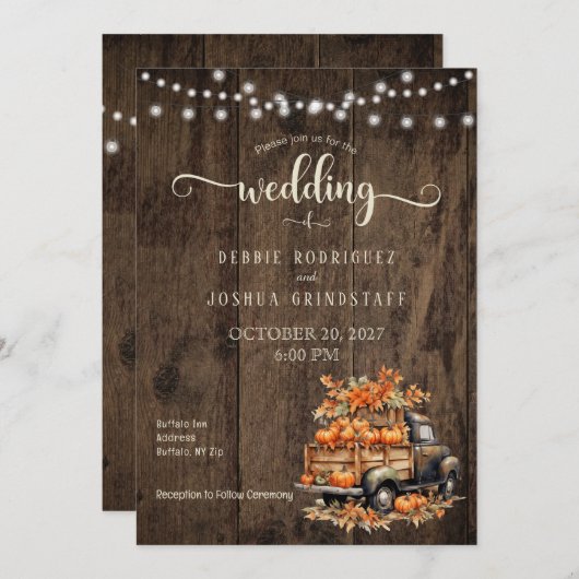 Rustieke Herfst herfsttruck bruiloft uitnodiging (Voorkant / Achterkant)