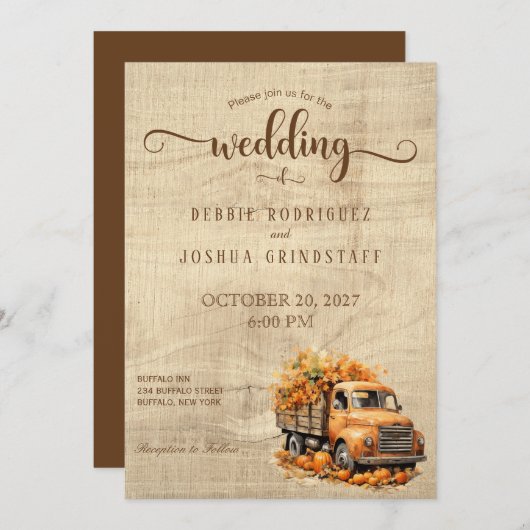 Rustieke Herfst herfsttruck bruiloft uitnodiging (Voorkant / Achterkant)