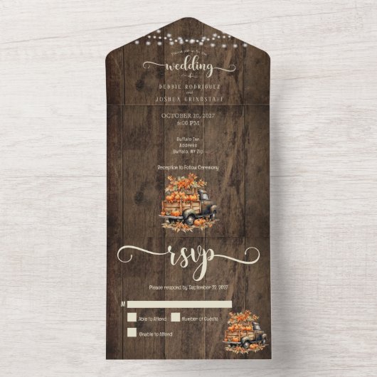 Rustieke Herfst herfstvrachtwagen String Lights Br All In One Uitnodiging (Binnen)