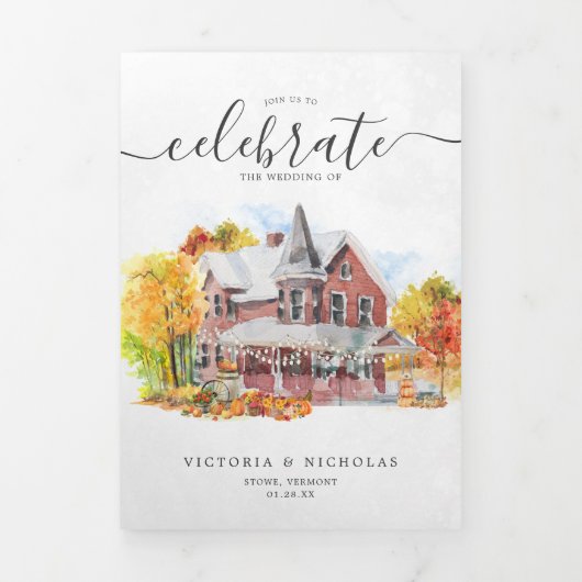 Rustieke herfst Homestead bruiloft Drieluik Uitnodiging (Cover)