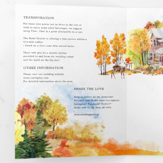 Rustieke herfst Homestead bruiloft Drieluik Uitnodiging (Binnenzijde eerst)