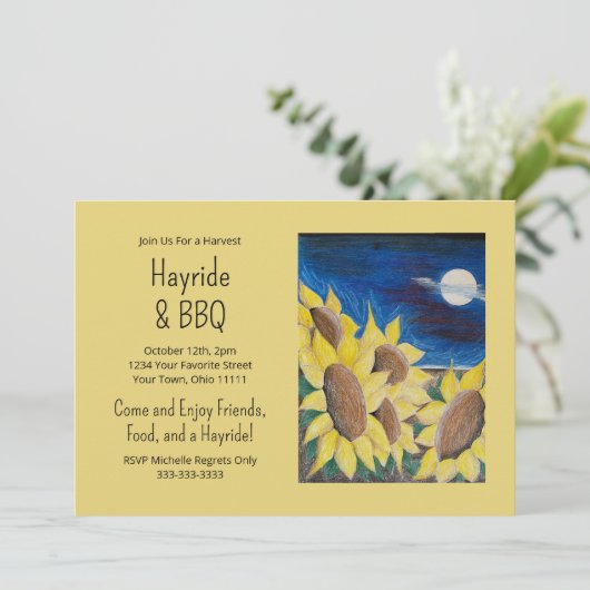 Rustieke herfst hooitocht barbecue zonnebloemen vo kaart (Staand voorkant)
