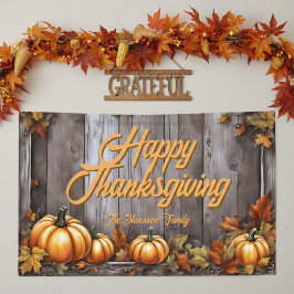 Rustieke Herfst Hout & Pompoenen Happy Thanksgivin Spandoek