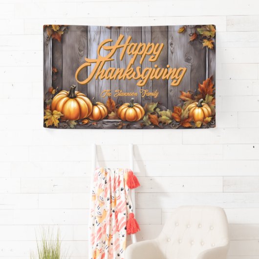 Rustieke Herfst Hout & Pompoenen Happy Thanksgivin Spandoek (Insitu)