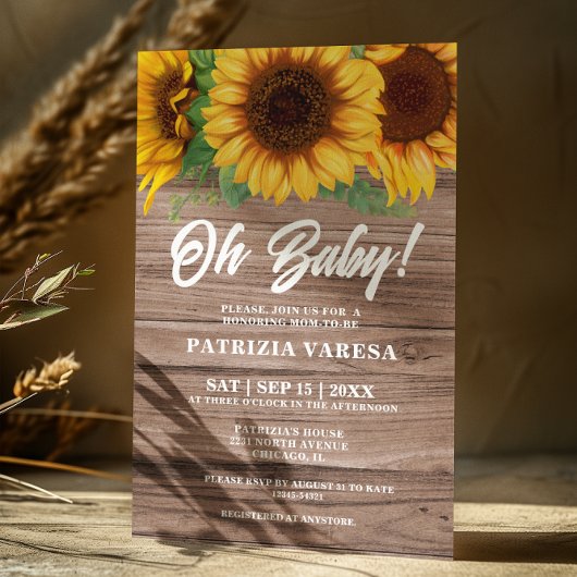Rustieke Herfst Houten Zonnebloem Oh Baby shower Kaart