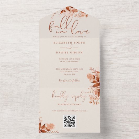 Rustieke Herfst In Liefde Bloemen QR Code Bruiloft All In One Uitnodiging (Binnen)