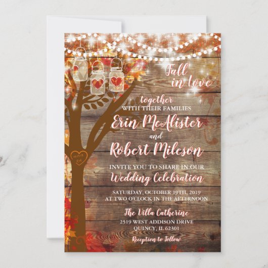 Rustieke Herfst in Liefde Oak Tree Wedding Invitat Kaart (Voorkant)